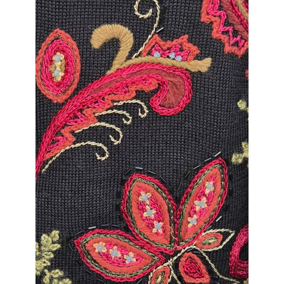 Vintage Talbots Embroidered Beaded Wool Blend Cardigan S – Black Floral Zip - Picture 10 of 10